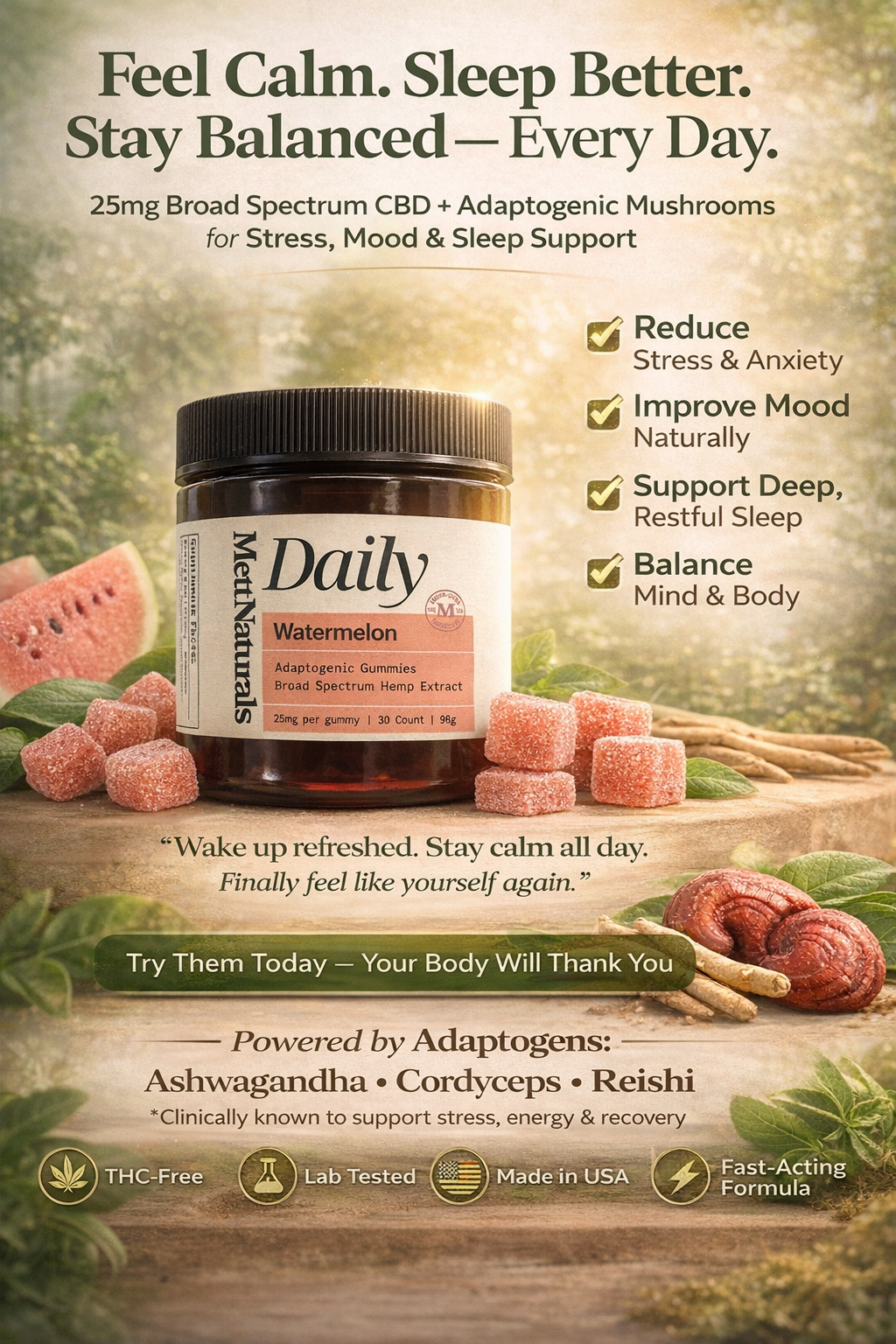 CBD Daily, Watermelon Adaptogenic Gummies