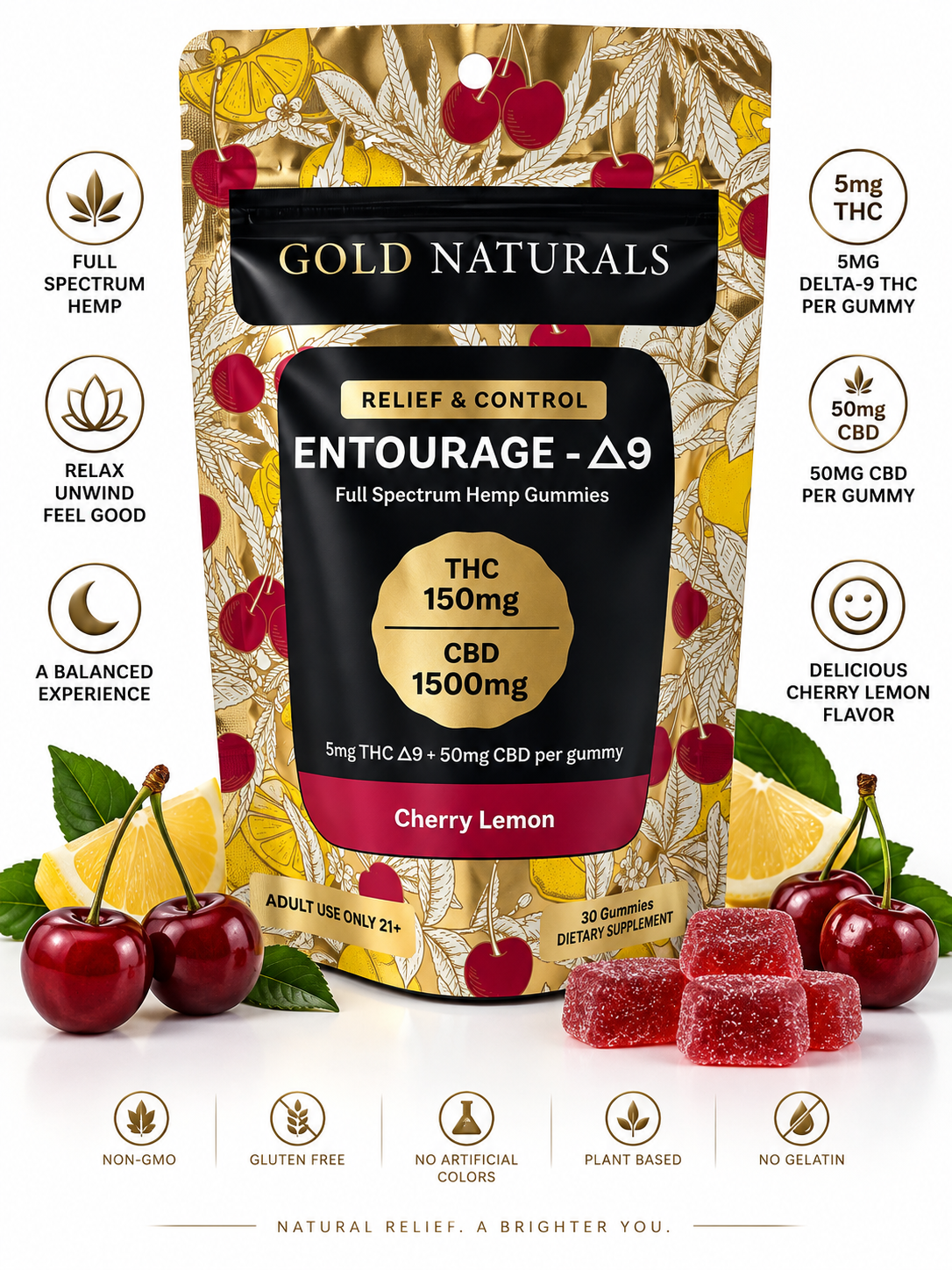 Gold naturals entourage Gummies Cherry 30 count