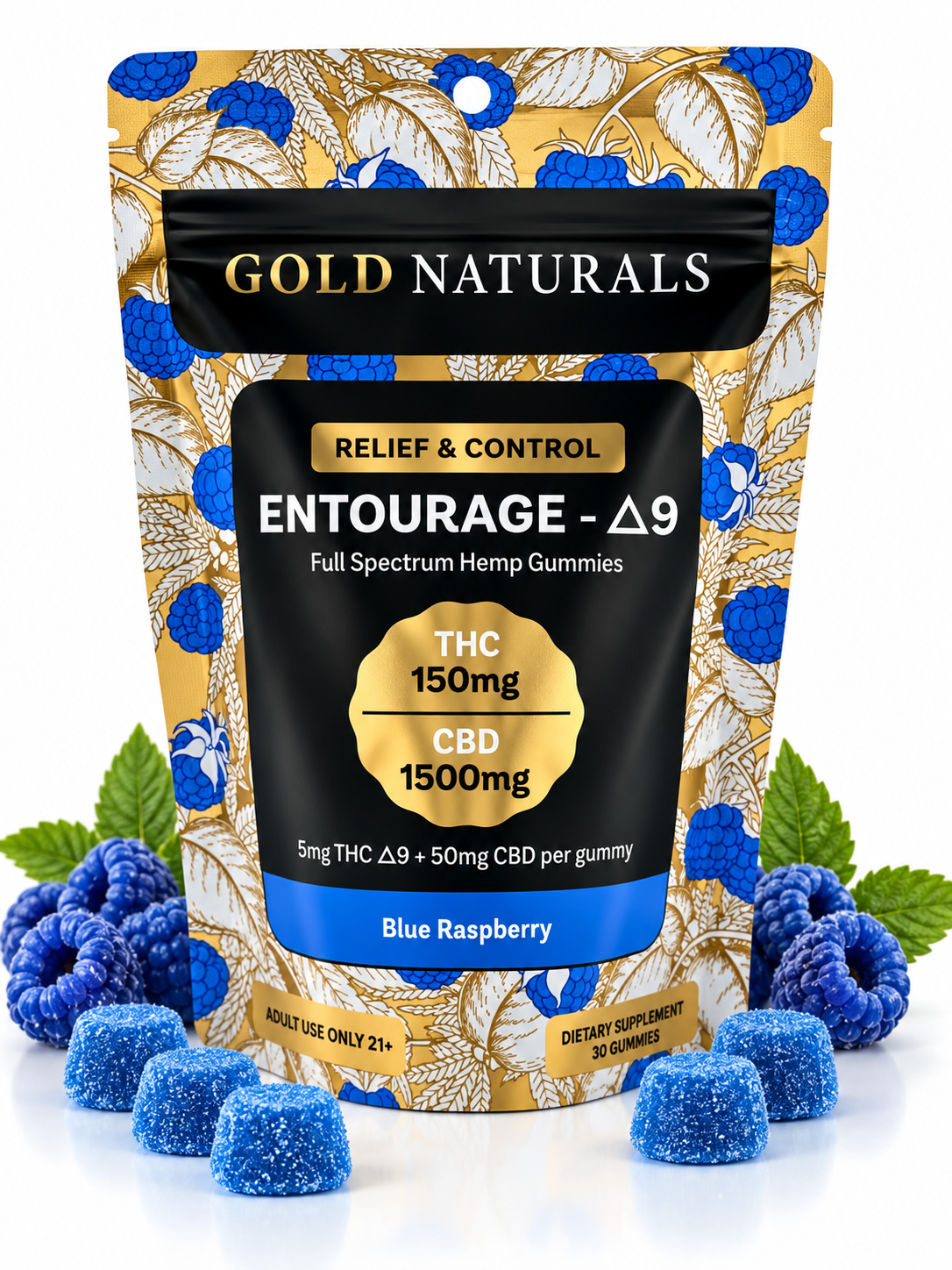 Gold Naturals Entourage Gummies 30 Count Blue Raspberry D9
