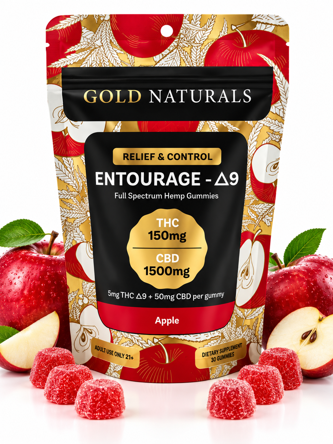 Gold Naturals Entourage D9 gummies Apple 30 count Gummies