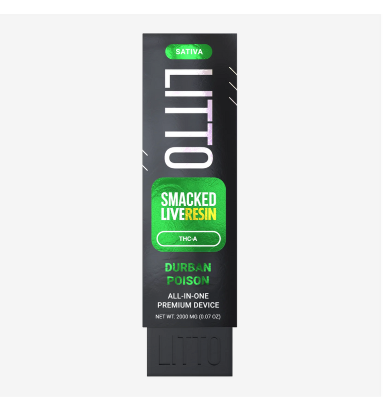 Litto Smacked 2 gram live resin disposable all in one device (SATIVA DURBAN POISON)