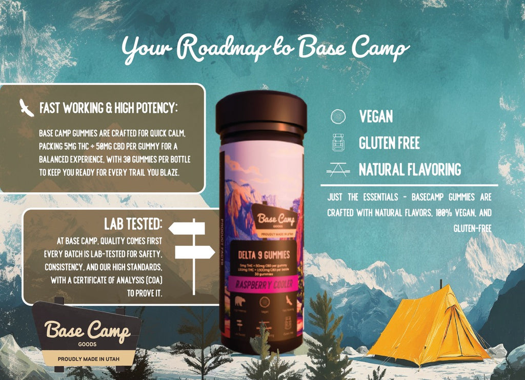 Base camp 30 count gummies 150mg thc (Peaches and cream)