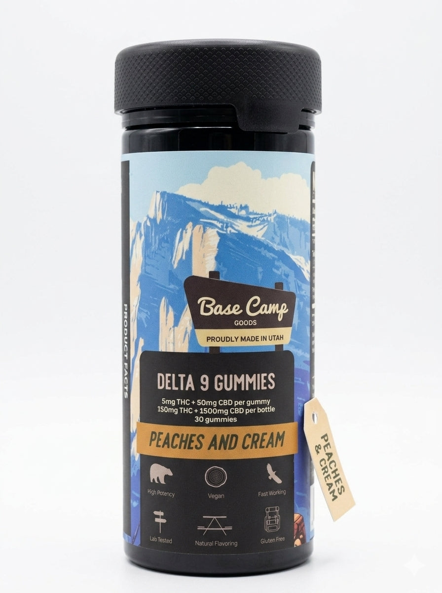 Base camp 30 count gummies 150mg thc (Peaches and cream)